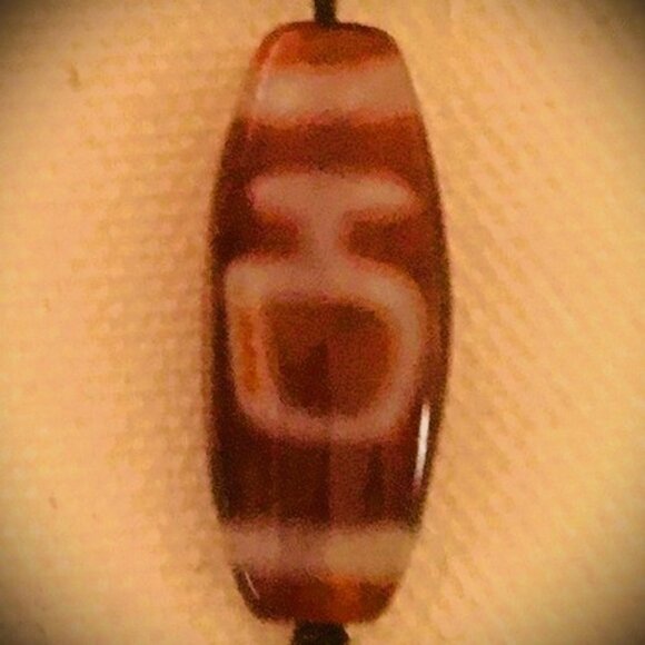 Vintage Tibetan Mala (Prayer Beads) w/ Fire Agate Dzi and Black Obsidian Beads - Picture 7 of 10